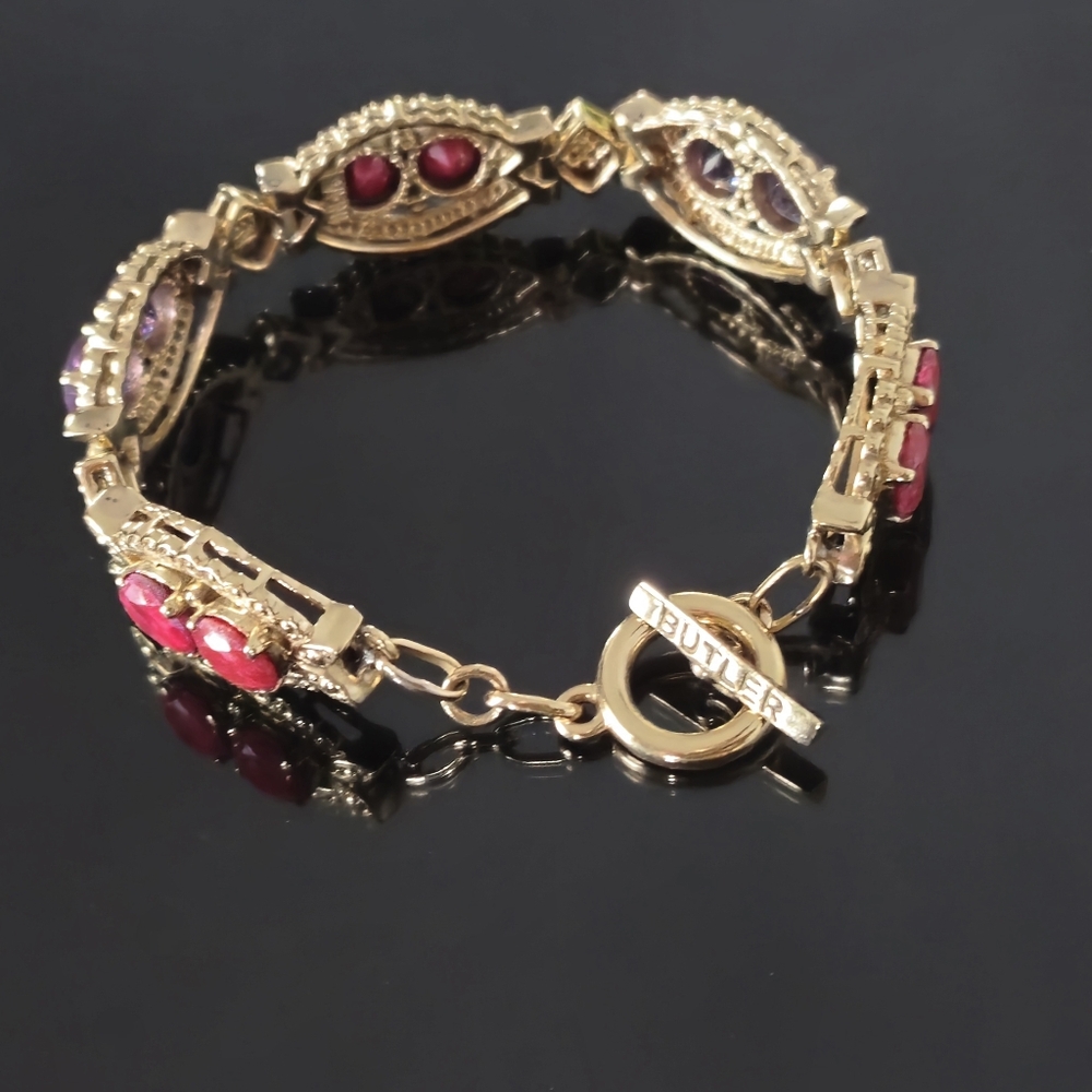 Nicky Butler Designer Ruby & Amethyst Bracelet Bronze Collection NB Toggle ❤️💜
